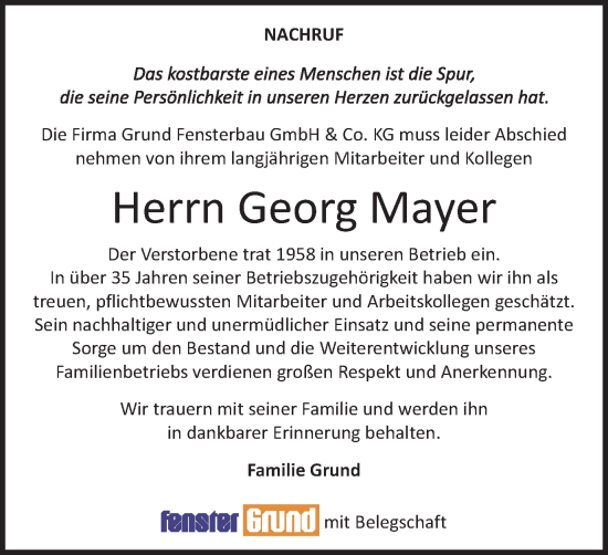 Traueranzeige von Georg Mayer von Schwäbische Post