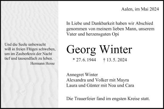 Traueranzeige von Georg Winter von Schwäbische Post