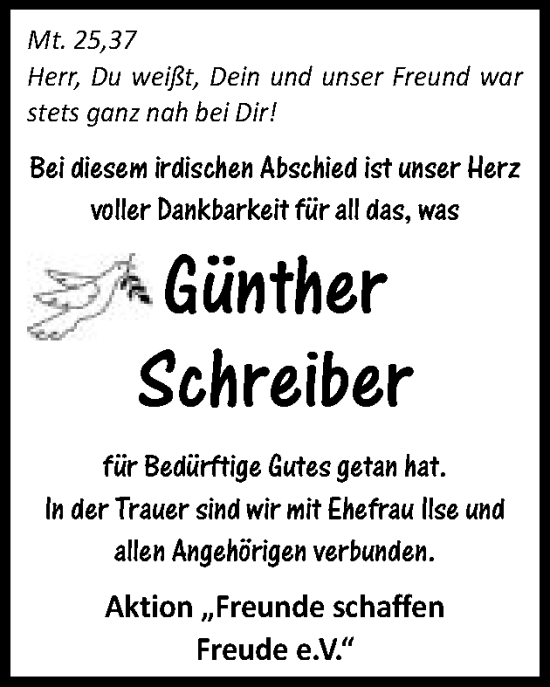 Traueranzeige von Günther Schreiber von Schwäbische Post