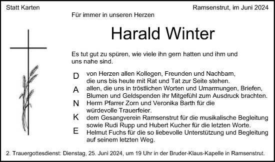 Traueranzeige von Harald Winter von Schwäbische Post