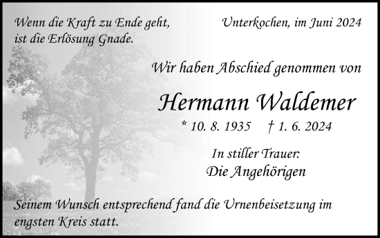 Traueranzeige von Hermann Waldemer von Schwäbische Post