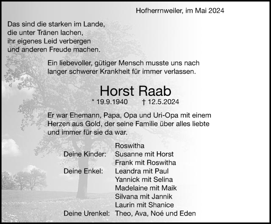 Traueranzeige von Horst Raab von Schwäbische Post