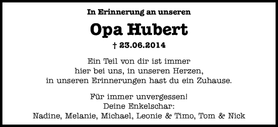 Traueranzeige von Hubert Schneider von Schwäbische Post