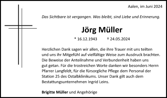 Traueranzeige von Jörg Müller von Schwäbische Post