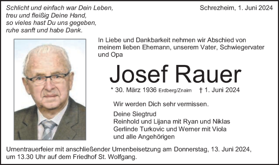 Traueranzeige von Josef Rauer von Schwäbische Post