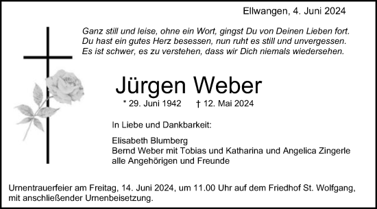 Traueranzeige von Jürgen Weber von Schwäbische Post