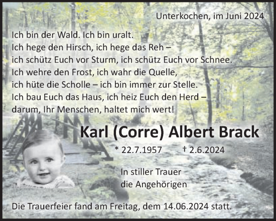 Traueranzeige von Karl  Brack von Schwäbische Post