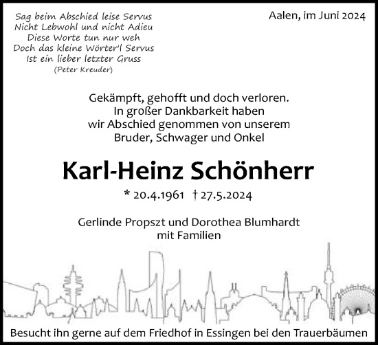 Traueranzeige von Karl-Heinz Schönherr von Schwäbische Post