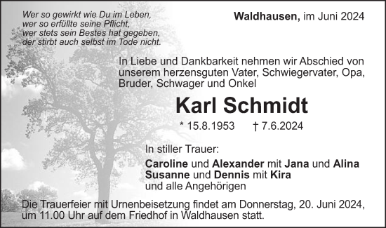 Traueranzeige von Karl Schmidt von Gmünder Tagespost