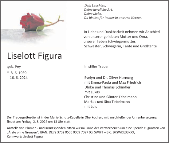 Traueranzeige von Liselott Figura von Schwäbische Post