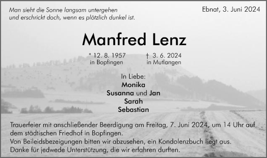 Traueranzeige von Manfred Lenz von Schwäbische Post