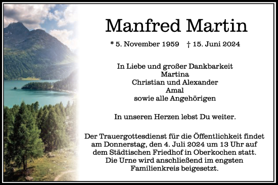 Traueranzeige von Manfred Martin von Schwäbische Post