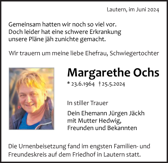 Traueranzeige von Margarethe Ochs von Gmünder Tagespost