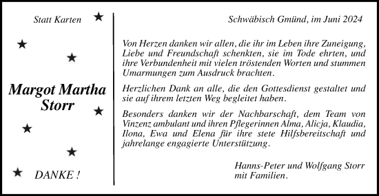 Traueranzeige von Margot Martha Storr von Gmünder Tagespost
