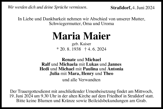 Traueranzeige von Maria Maier von Gmünder Tagespost