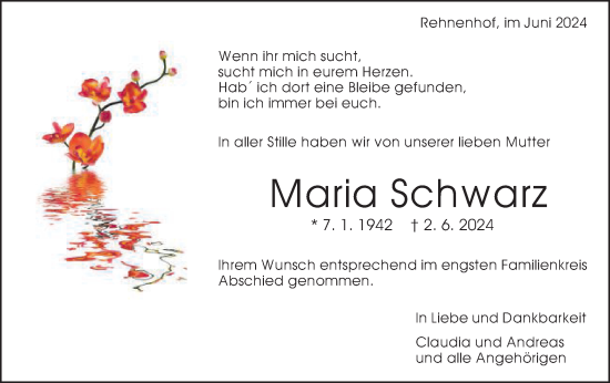 Traueranzeige von Maria Schwarz von Gmünder Tagespost