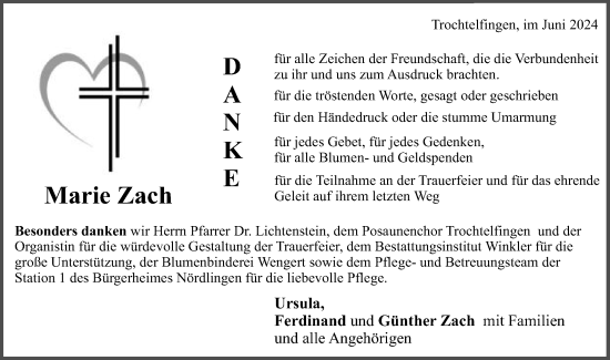 Traueranzeige von Marie Zach von Schwäbische Post