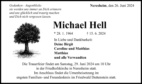 Traueranzeige von Michael Hell von Schwäbische Post