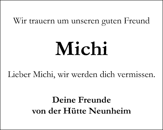 Traueranzeige von Michael Weishaar von Schwäbische Post