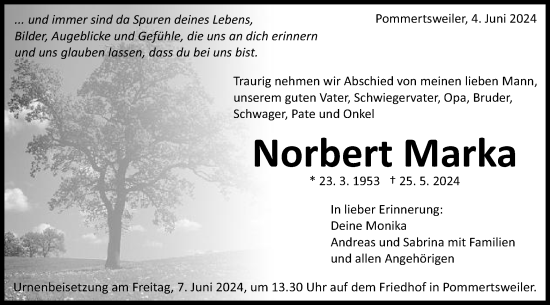 Traueranzeige von Norbert Marka von Schwäbische Post
