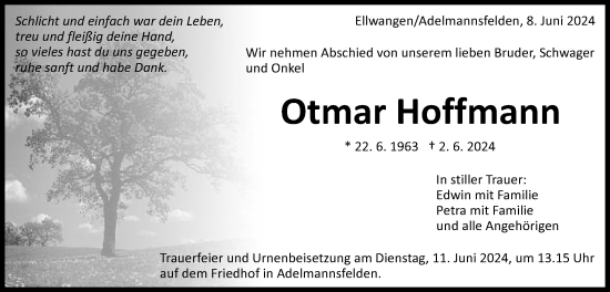 Traueranzeige von Otmar Hoffmann von Schwäbische Post