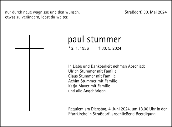 Traueranzeige von Paul Stummer von Gmünder Tagespost