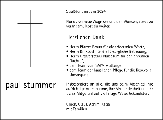 Traueranzeige von Paul Stummer von Gmünder Tagespost
