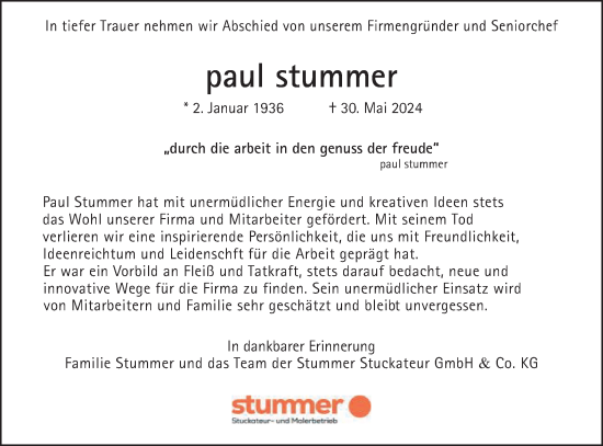 Traueranzeige von Paul Stummer von Gmünder Tagespost