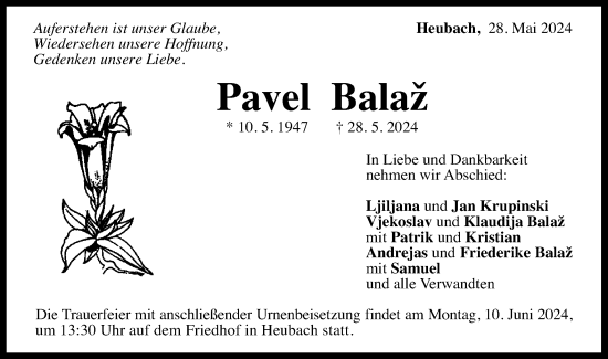 Traueranzeige von Pavel Balaz von Gmünder Tagespost