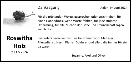 Traueranzeige von Roswitha Holz von Schwäbische Post