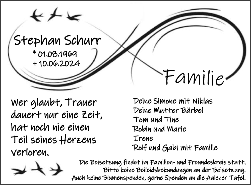  Traueranzeige für Stephan Schurr vom 27.06.2024 aus Schwäbische Post