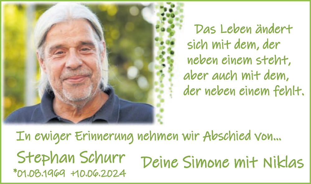  Traueranzeige für Stephan Schurr vom 27.06.2024 aus Schwäbische Post