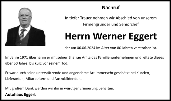 Traueranzeige von Werner Eggert von Schwäbische Post
