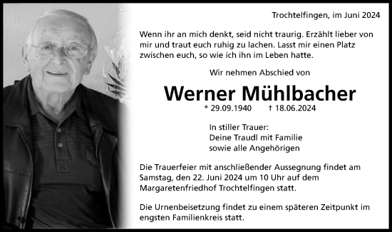 Traueranzeige von Werner Mühlbacher von Schwäbische Post