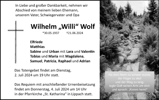Traueranzeige von Wilhelm Wolf von Schwäbische Post