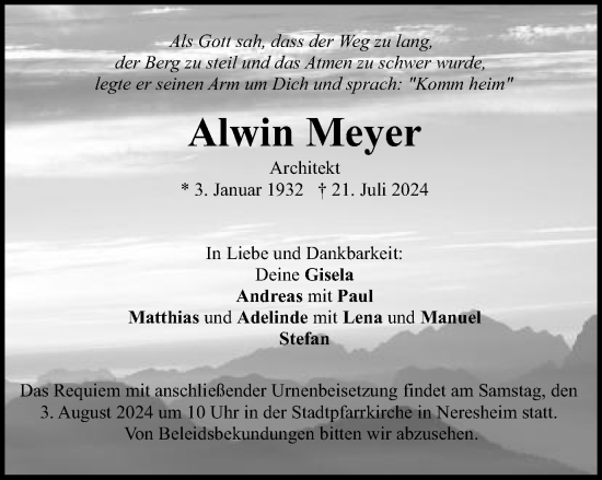 Traueranzeige von Alwin Meyer von Schwäbische Post