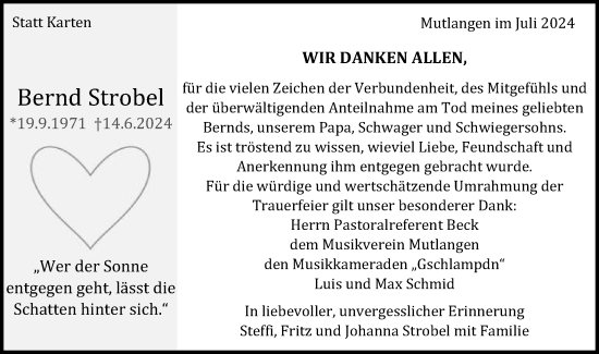 Traueranzeige von Bernd Strobel von Gmünder Tagespost