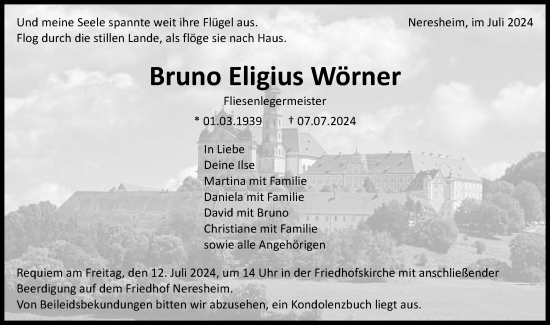 Traueranzeige von Bruno Eligius Wörner von Schwäbische Post