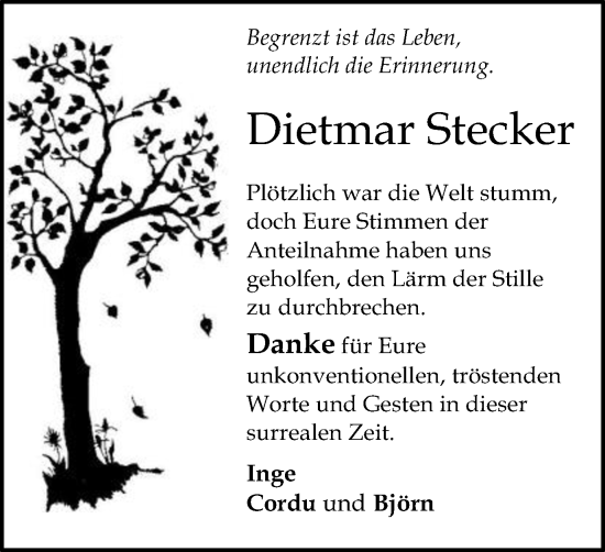 Traueranzeige von Dietmar Stecker von Schwäbische Post