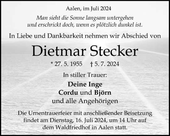 Traueranzeige von Dietmar Stecker von Schwäbische Post