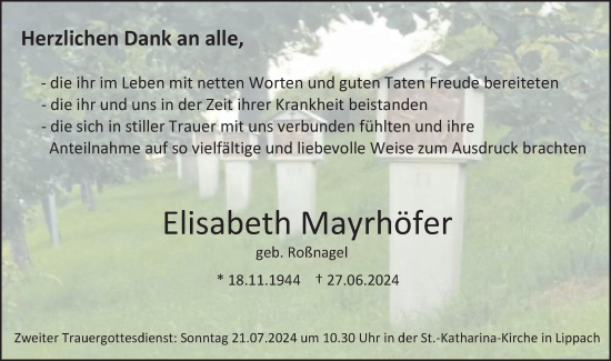 Traueranzeige von Elisabeth Mayrhöfer von Schwäbische Post