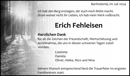 Traueranzeige von Erich Fehleisen von Gmünder Tagespost