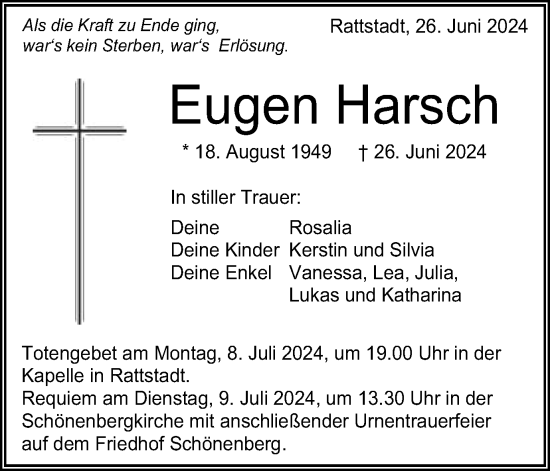 Traueranzeige von Eugen Harsch von Schwäbische Post