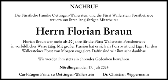 Traueranzeige von Florian Braun von Schwäbische Post