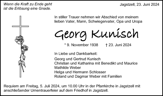 Traueranzeige von Georg Kunisch von Schwäbische Post