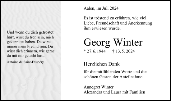 Traueranzeige von Georg Winter von Schwäbische Post