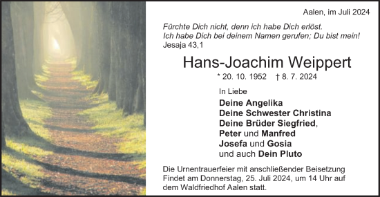 Traueranzeige von Hans-Joachim Weippert von Schwäbische Post