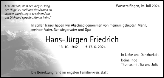 Traueranzeige von Hans-Jürgen Friedrich von Schwäbische Post