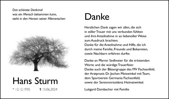 Traueranzeige von Hans Sturm von Schwäbische Post
