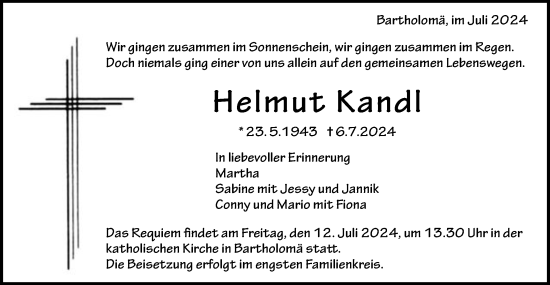 Traueranzeige von Helmut Kandl von Gmünder Tagespost